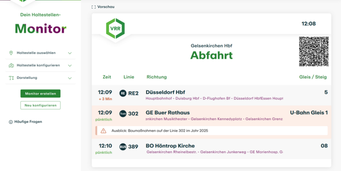 Screenshot des Haltestellenmonitors
